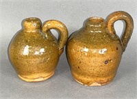 2 miniature PA redware jugs ca. early 20th