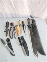 Gerber Machete & 6 Collectible Knives w/Sheaths