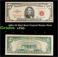 1963 $5 Red Seal United States Note Grades vf++