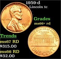 1959-d Lincoln Cent 1c Grades GEM++ RD