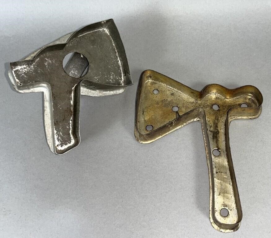 2 tin hatchet shaped cookie cutters ca.