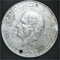 1955 LARGE MEXICAN SILVER CINCO PESOS COIN
