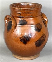 New Jersey manganese sponged redware jar ca.