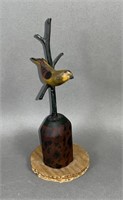 Fine small polychrome painted carved bird tree