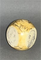 Scrimshaw knob ca. 1845 dated; odd form turned