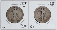 1927-S & 1929-S   Walking Liberty Half Dollars   G