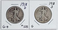 1918 D & 1918-S  Walking Liberty Half Dollars  G