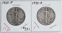 1935 & 1935-D  Walking Liberty Half Dollars   F-VF