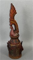 Tribal leather and carved wood rooster ca. late