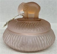 Pink depression glass with elephant lid dish