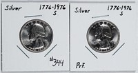 2  1776-1976-S  Silver Washington Quarters   Unc