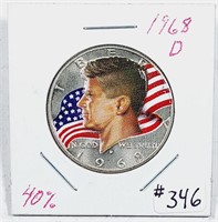 Colorized  1968-D Kennedy Half Dollar  40% silver