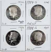 1982-S, 84-S, 86-S & 88-S  Kennedy Half Dollars PF