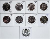 9 Different BU Kennedy Half Dollars  2019- 2023-D