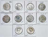10  40% silver  Kennedy Half Dollars