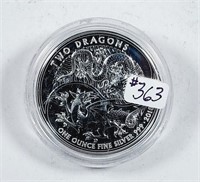 2018 2 Pounds  Two Dragons 1 oz silver round