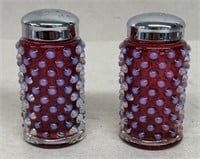 Cranberry hobnail salt pepper shakers