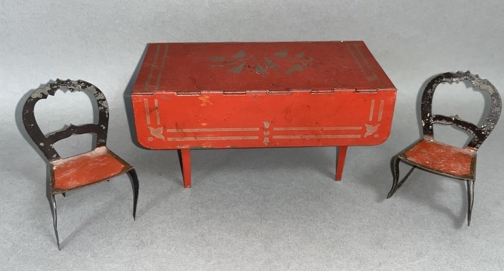 Early toleware decorated dollhouse table and