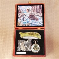 Grizzly Bear Collector Knive & Pocket Watch Set