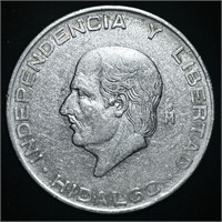 1956 72% SILVER MEXICAN CINCO PESOS COIN