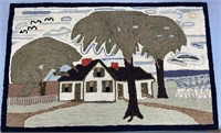 Fine pictorial house scene hooked rug ca.