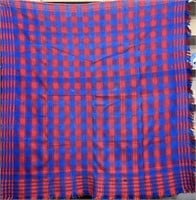 2 blue & red check woven wool coverlets ca.