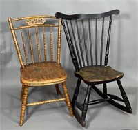 Signed Windsor chair & rocker ca. 1810; fan back