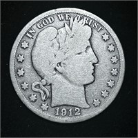 1912 90% SILVER BARBER HALF DOLLAR COIN
