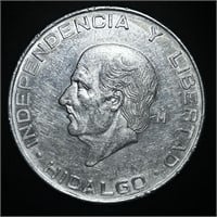 1955 72% SILVER MEXICAN CINCO PESOS COIN