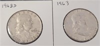 2 FRANKLIN HALF DOLLARS 1963, 1963 D