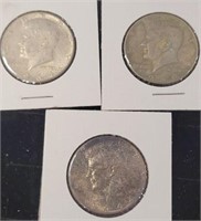 3 SILVER KENNEDY HALF DOLLARS 1964