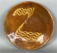 PA slipware plate ca. 1865; four line (four quill