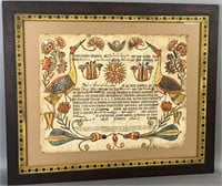 Framed Ephrata Cloister printed Taufschein record