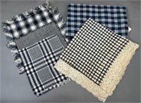 5 assorted blue check cotton textiles ca. 20th