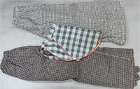 3 check fabric cotton aprons ca. 19th & 20th