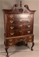 High boy ca. 1910; in mahogany, the top with a
