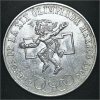 1968 MEXICAN 25 PESOS 72% SILVER OLYMPICS COIN