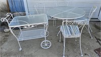 Wrought Iron Table w/ 4 Chairs & Cart