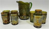 Northwood Grape & Cable Carnival Glass Pitcher Set