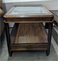 2 TIER CENTURY END TABLE W/ BEVELED GLASS TOP