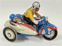Vintage Tin Litho Wind Up Motorcycle & Sidecar