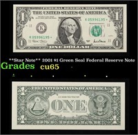 **Star Note** 2001 $1 Green Seal Federal Reserve N