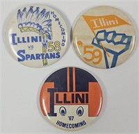 1958, 59 & 67 Illini Football Homecoming Buttons