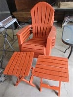 4 Plastic Adirondack chairs and 2 side tables