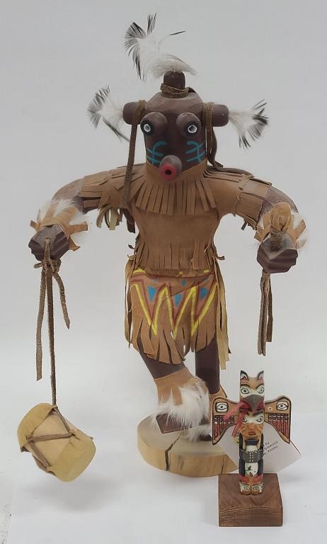 Navajo Mudhead Kachina Doll & Alaskan Totem Pole