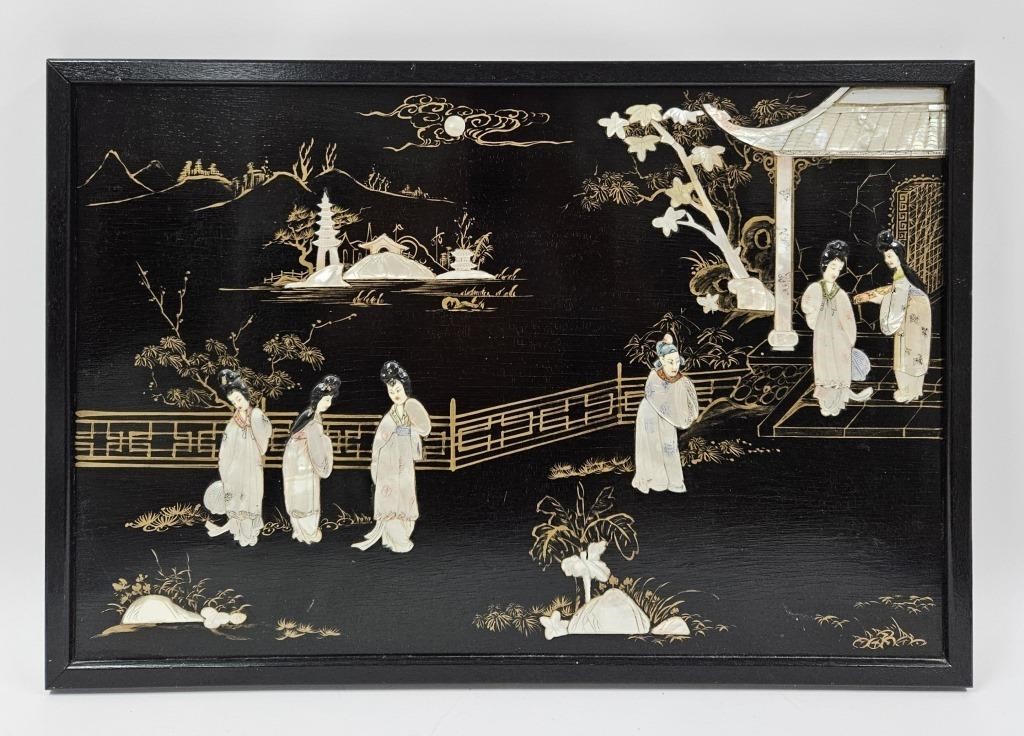Antique Chinese Mother of Pearl Wall Art Table Top
