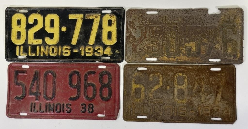 4 1930's State of Illinois License Plates