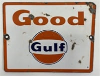 Vintage Good Gulf Porcelain Gas Pump Plate Sign