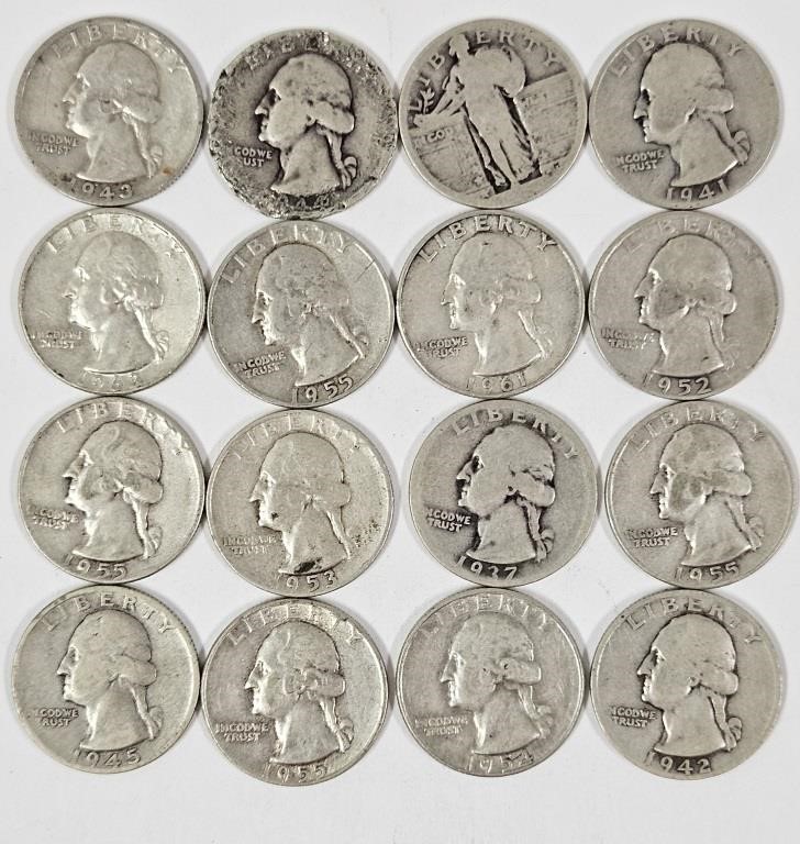 16 Circulated U.S. Silver Quarters