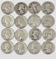 16 Circulated U.S. Silver Quarters